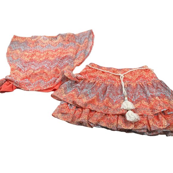 Amy Byer Girl's Sz Large 14 Skirt And Top Set Lined Ruffled Red Festive Preowned - Picture 2 of 16